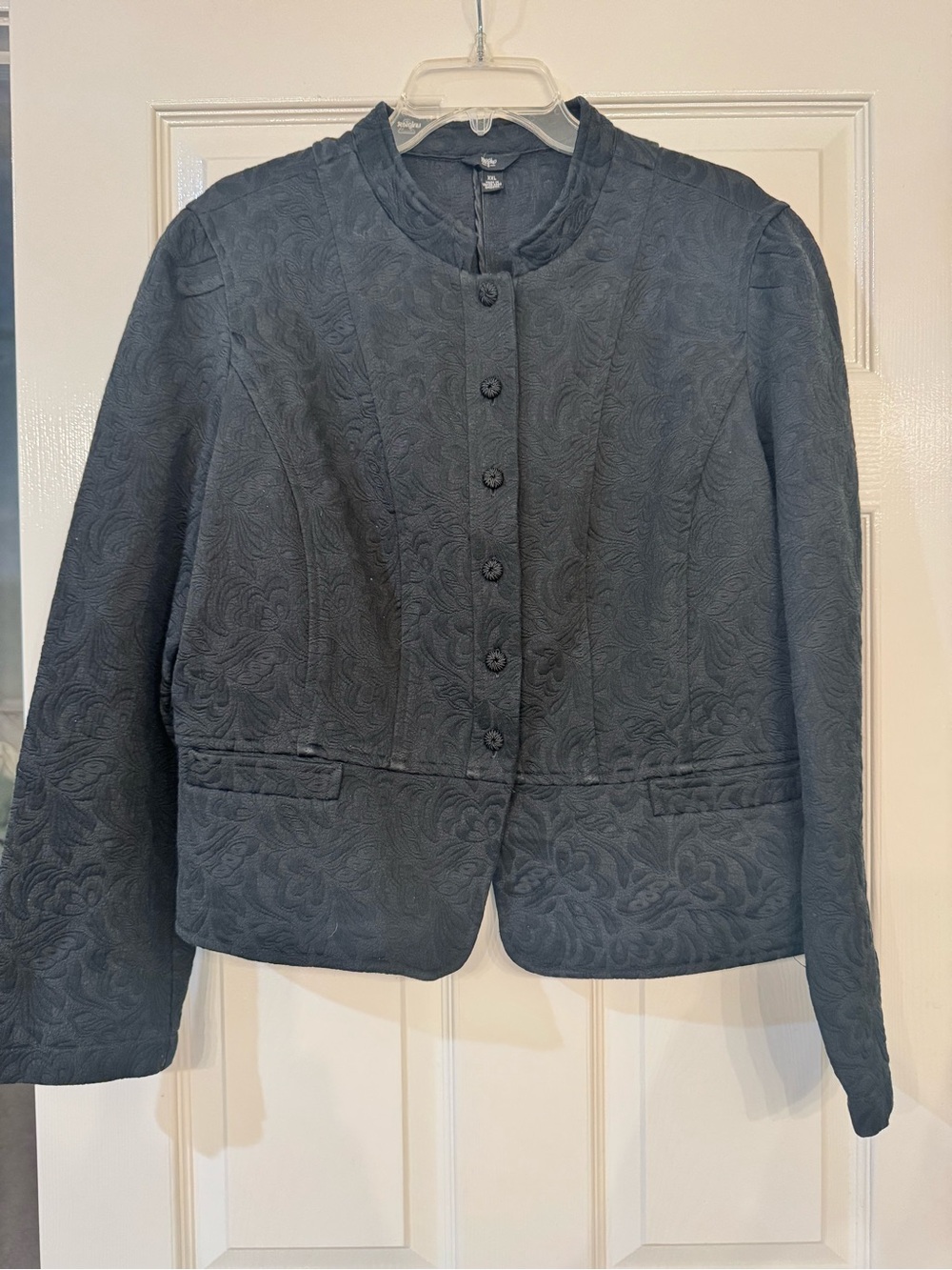 Vintage Mossimo Jacquard Embossed Black Mandarin Style Blazer